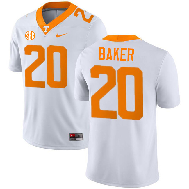 #20 Justin Baker UT Vols Jerseys,Tennessee Volunteers College Football Jerseys Stitched-White